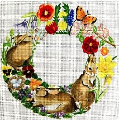 click here to view larger image of Rabbits in Spring Flowers Wreath (None Selected)