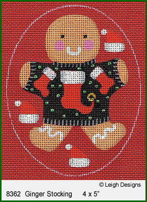 click here to view larger image of Ginger Stocking Ornament (hand painted canvases)