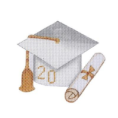 click here to view larger image of Graduation Cap - White with Year (hand painted canvases)
