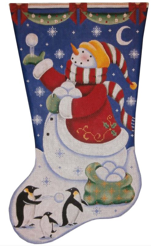 click here to view larger image of Christmas Penguins Stocking (hand painted canvases)