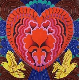 click here to view larger image of Heart/Red with Birds - 13M (hand painted canvases)