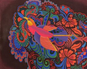 click here to view larger image of Exotic Bird/Cerise (hand painted canvases)