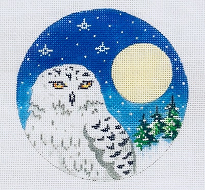 Snow Owl/Moon and Fir Trees hand painted canvases 