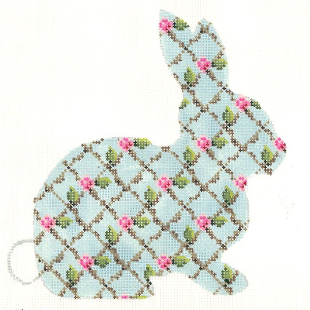 click here to view larger image of Aqua Hare w/Rose Trellis Pattern (hand painted canvases)