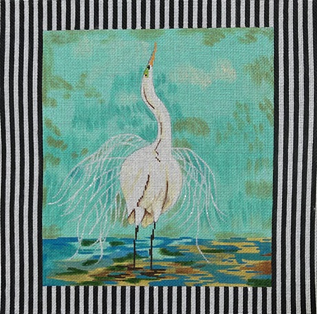 click here to view larger image of Egret w/Border (hand painted canvases)