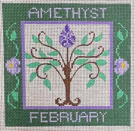 click here to view larger image of Birthstone Floral Square - February (hand painted canvases)