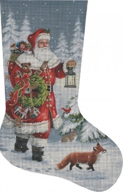 click here to view larger image of Lantern Woodland Walk Stocking - 13M (hand painted canvases)