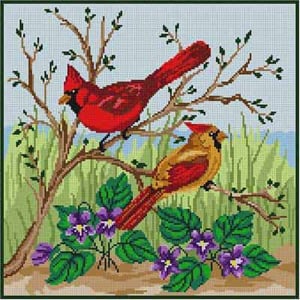 click here to view larger image of Cardinal and Violets (hand painted canvases)