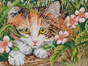 click here to view larger image of Kitten and Flowers (hand painted canvases)