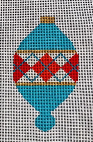 click here to view larger image of MCM Ornament - Teal Argyle Teardrop (hand painted canvases)