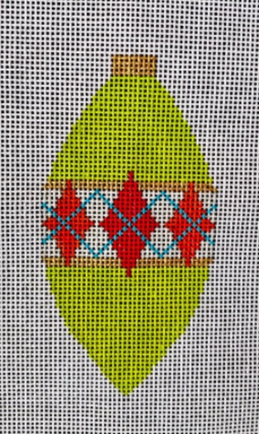 click here to view larger image of MCM Ornament - Green Argyle Teardrop  (hand painted canvases)