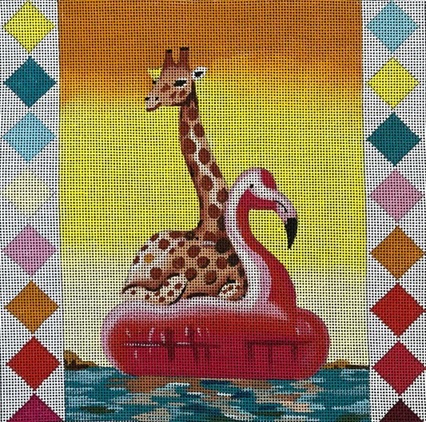 click here to view larger image of Giraffe in Flamingo Float (hand painted canvases)