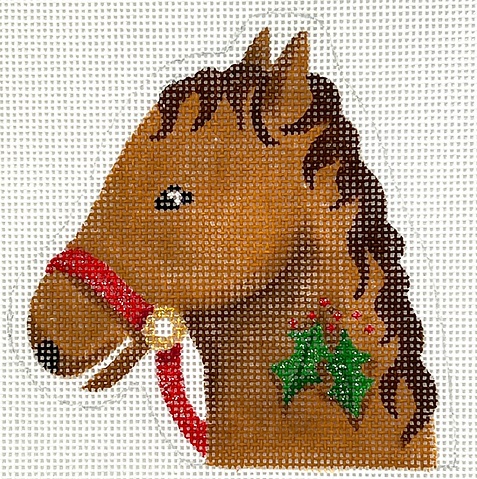 click here to view larger image of Brown Horse w/Holly Candy Cane Holder (hand painted canvases 2)