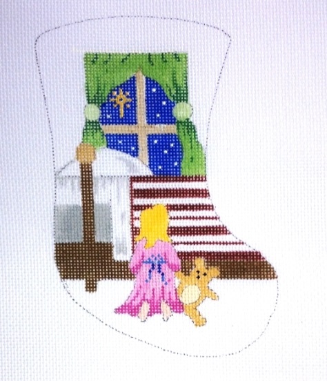 click here to view larger image of Girl Praying at Bedside w/Teddy Bear Mini Stocking (hand painted canvases)