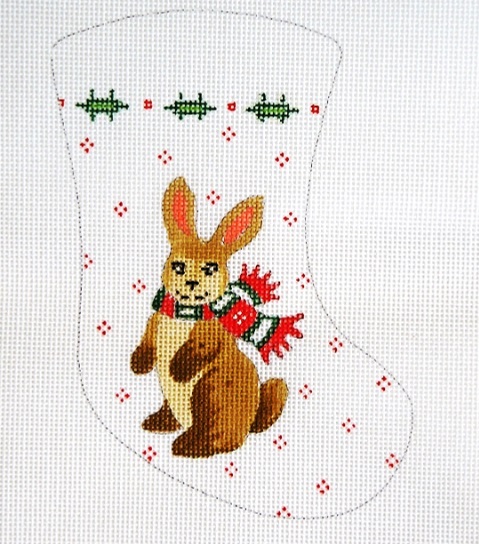 click here to view larger image of Brown Bunny w/Striped Scarf Mini Stocking (hand painted canvases)