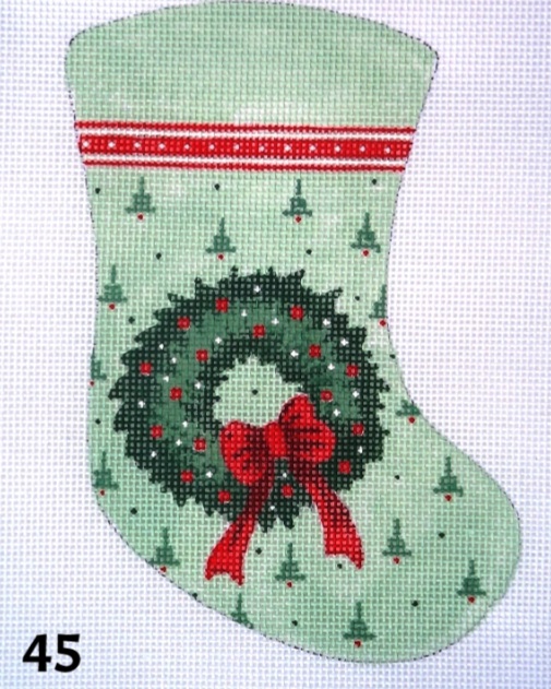 click here to view larger image of Christmas Wreath Mini Stocking (hand painted canvases)