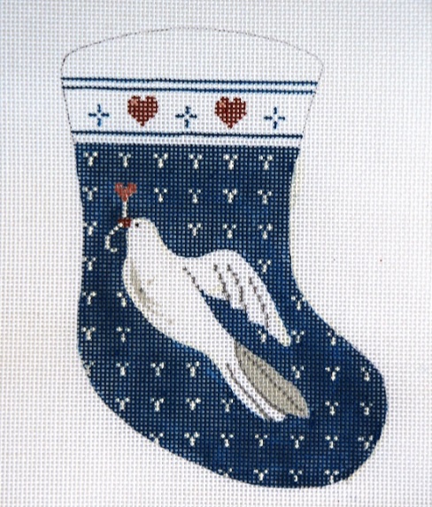 click here to view larger image of White Dove Holding Heart Mini Stocking (hand painted canvases)