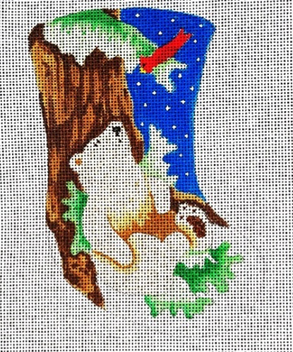 click here to view larger image of Bear Sleeping & Cardinal Mini Stocking (hand painted canvases)
