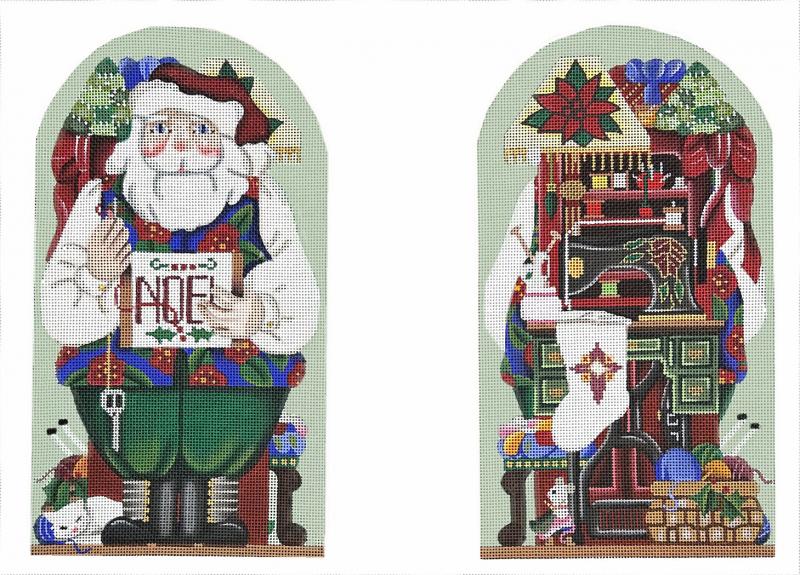 click here to view larger image of Stitching Santa 2-Sided Dome (hand painted canvases)