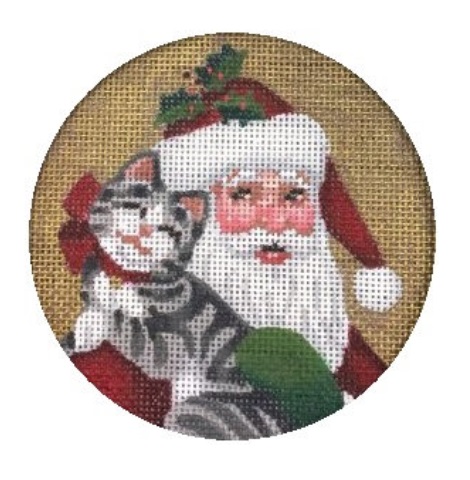 click here to view larger image of Santa and Kitty Ornament (hand painted canvases)