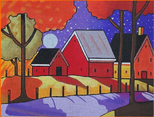 click here to view larger image of Farm Roadway - Night View (hand painted canvases)