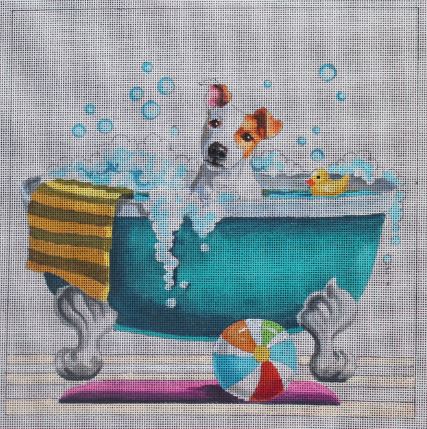 click here to view larger image of Puppy in Bathtub (hand painted canvases)
