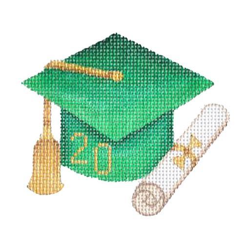 click here to view larger image of Graduation Cap - Green with Year (hand painted canvases)