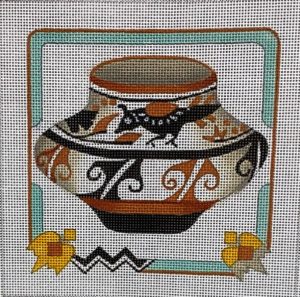 click here to view larger image of Quail Pot w/Southwest Border (hand painted canvases)