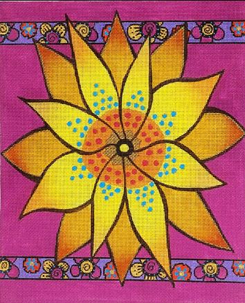click here to view larger image of Yellow Flower w/Purple Borders (hand painted canvases)