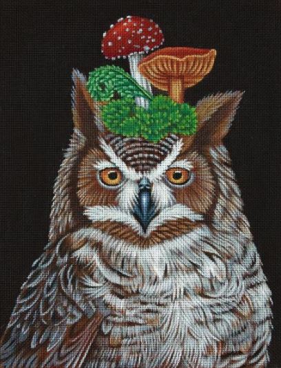 click here to view larger image of Great Horned Owl with Mushrooms (hand painted canvases)