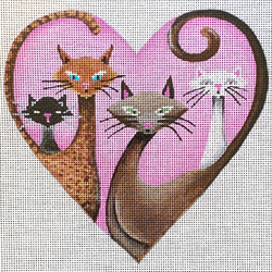 click here to view larger image of Heart Shaped Cats on Pink (hand painted canvases)