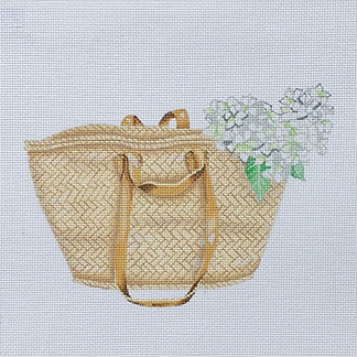 click here to view larger image of Market Basket Tote w/White Hydrangea (hand painted canvases)