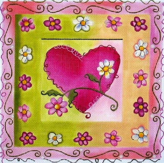 click here to view larger image of Pink Hearts w/Flowers (hand painted canvases)
