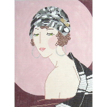 click here to view larger image of Mauve Hat w/Jewel - Art Deco (hand painted canvases)