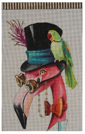 click here to view larger image of Flamingo w/Green Parrot (hand painted canvases)