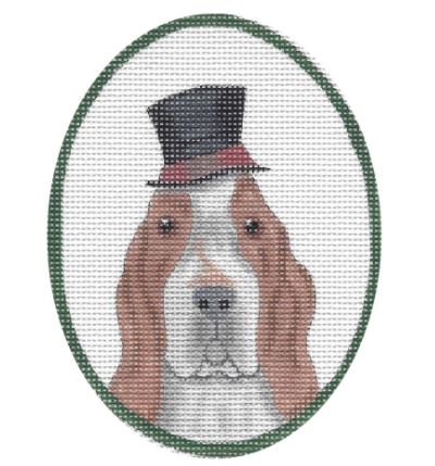 click here to view larger image of Basset Hound w/Top Hat (hand painted canvases)