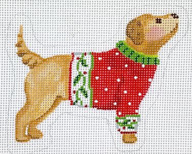 click here to view larger image of Yellow Dog in Sweater Ornament (hand painted canvases 2)