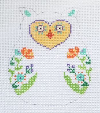 click here to view larger image of Baby Owl w/Orange Flowers (hand painted canvases)