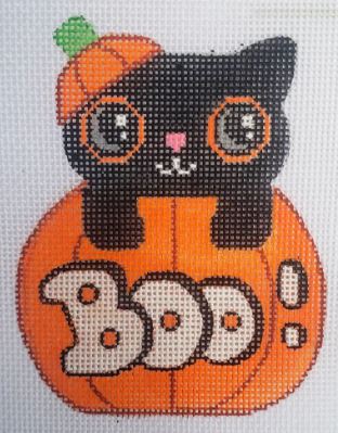click here to view larger image of Cat in Pumpkin (hand painted canvases)