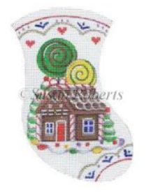 click here to view larger image of Gingerbread House Mini Stocking (hand painted canvases)