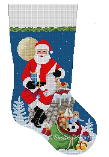 click here to view larger image of Chimney Moonlit Rest Stocking (hand painted canvases)
