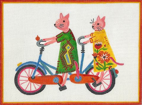 click here to view larger image of Two Kitties in Mexican Dresses on Bicycle Built for Two    (hand painted canvases 2)