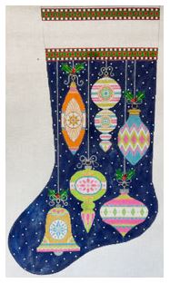 click here to view larger image of Antique Ornaments Stocking - Jewel Colors (hand painted canvases)