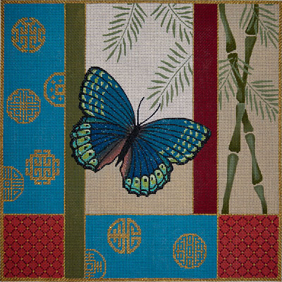 click here to view larger image of More Butterfly Bamboo and Coins (hand painted canvases)