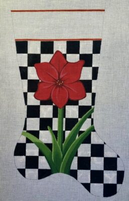 click here to view larger image of Checkered Amaryllis Stocking (hand painted canvases)