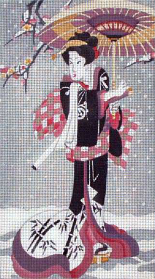 click here to view larger image of Geisha With Parasol in Snow (hand painted canvases)