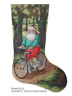 click here to view larger image of Cycling Santa Stocking  (hand painted canvases)