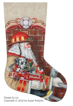 click here to view larger image of Fireman Santa Stocking (hand painted canvases)