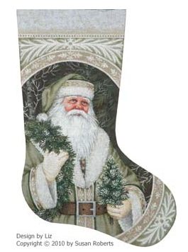 click here to view larger image of Evergreen Santa Stocking - 18ct (hand painted canvases)