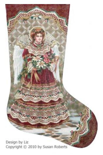 click here to view larger image of Angel and Bouquet Stocking (hand painted canvases)